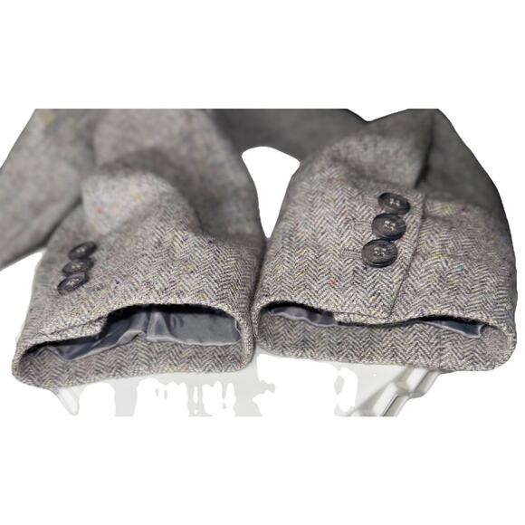 Talbots 16 Aberdeen Gray White Herringbone Tweed Wool Blend Blazer Jacket Career - Picture 5 of 7